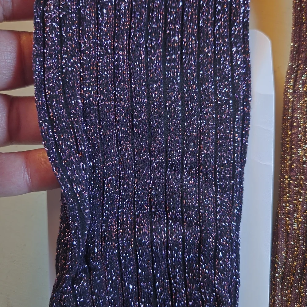 Free People Capitol Shimmer Ribbed Metallic Tights Gold And Purple 2 Pair